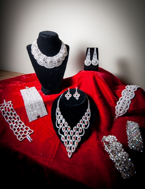 Ruby Necklace, Rhinestone Jewelry, Rhinestone Earrings