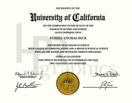 University Of California Los Angeles Diploma Hand Prop Room