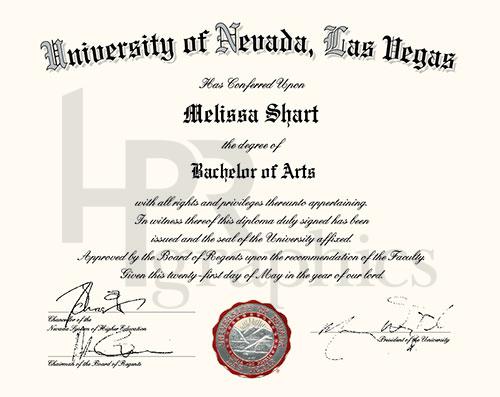University of Nevada, Las Vegas, Diploma - Hand Prop Room