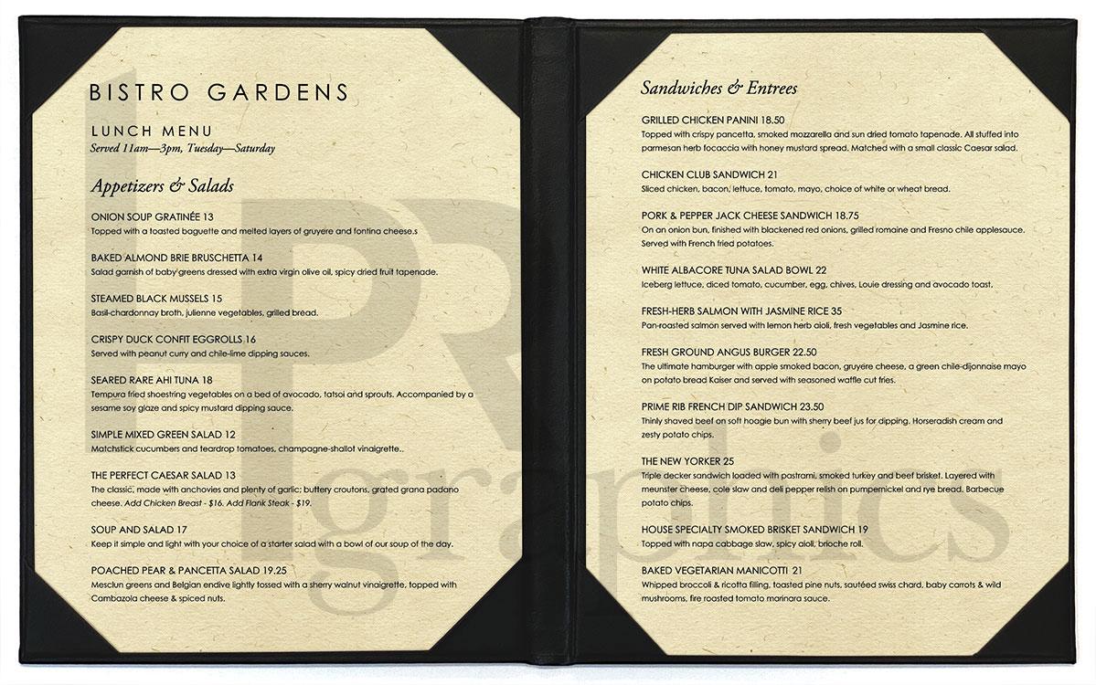 Bistro Gardens – Lunch Menu Insert – Hand Prop Room